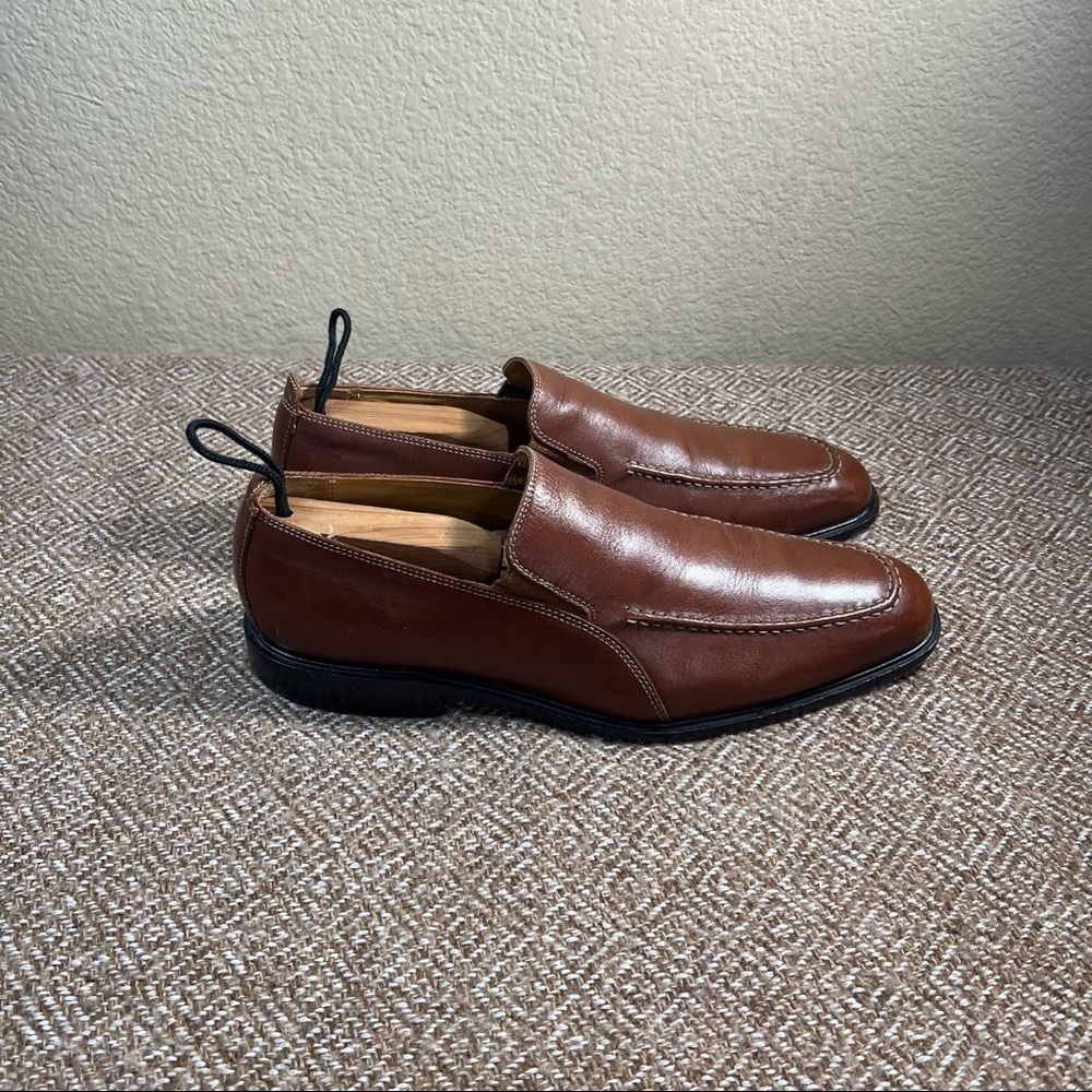 Cole Haan Mens Brown Leather Apron Toe Slip On Loafer Shoes Sz 9M Work Luxury